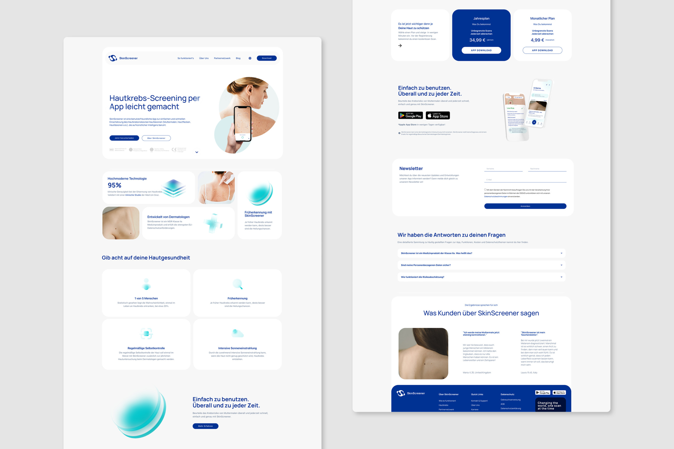 Ein SkinScreener-Website-Design mit einem blau-weißen Hintergrund.