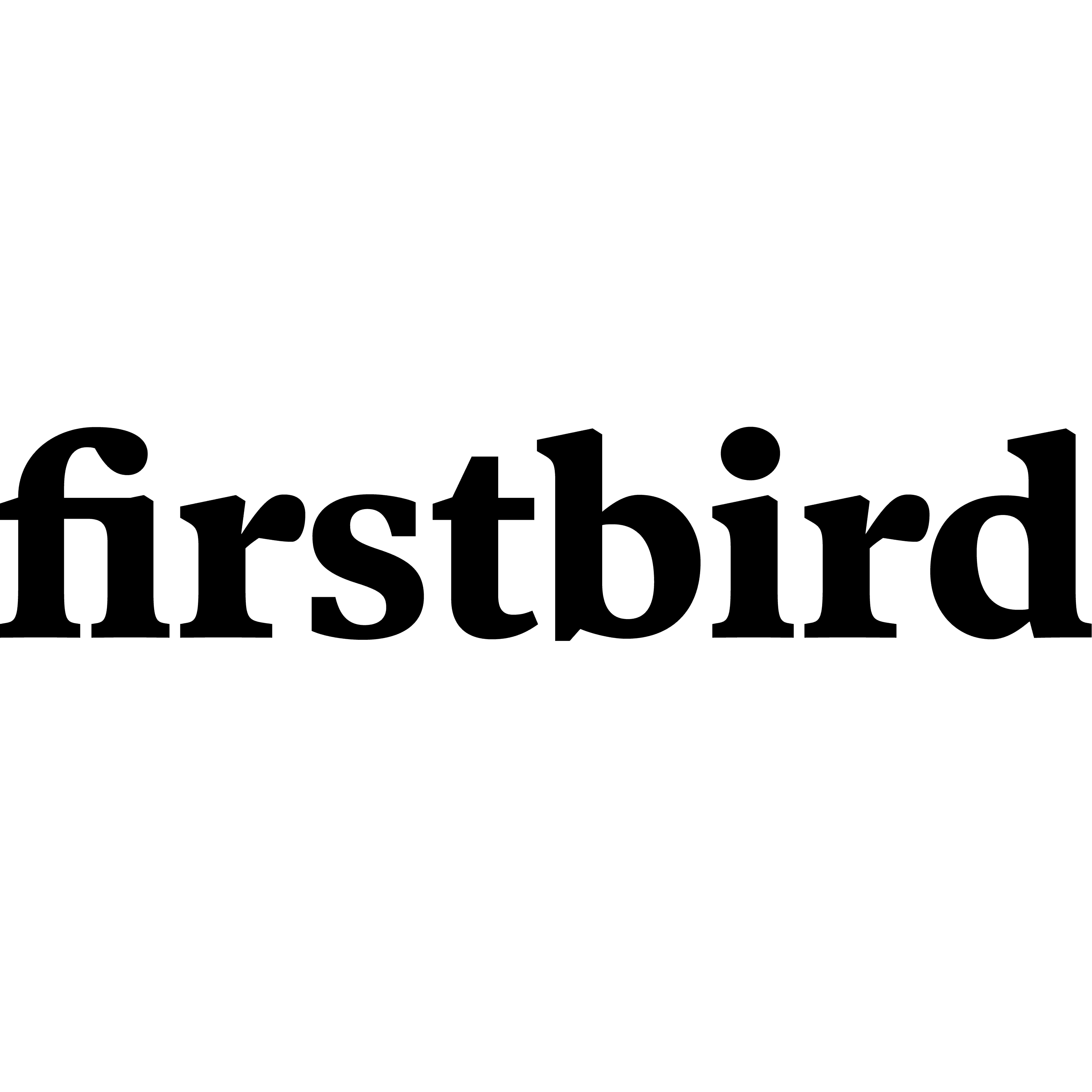 Firstbird-Logo auf blauem Hintergrund.