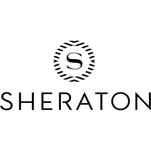 Das Sheraton-Logo auf blauem Hintergrund repräsentiert das Sheraton Hotel.