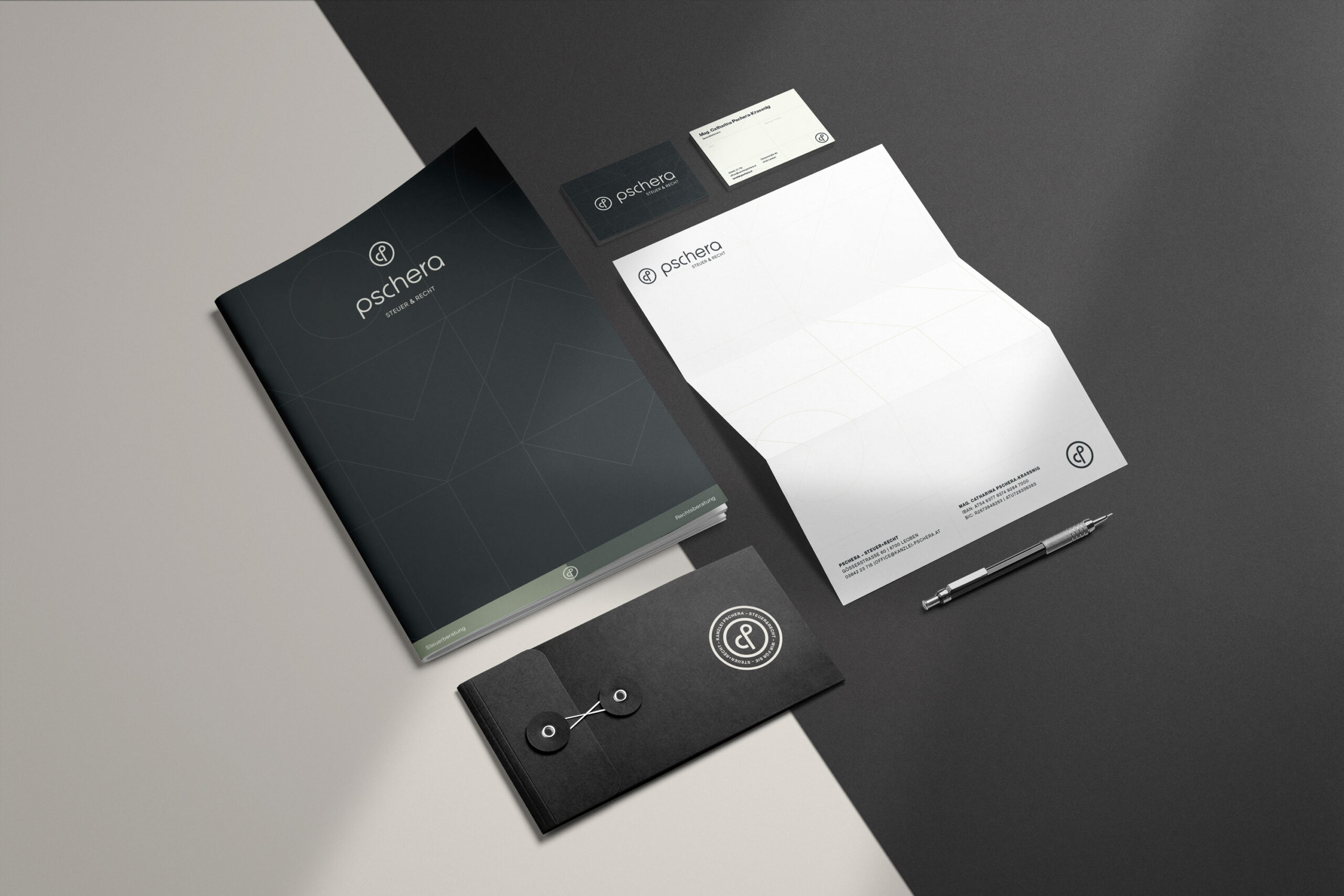 A black and white business stationery PMT mockup.