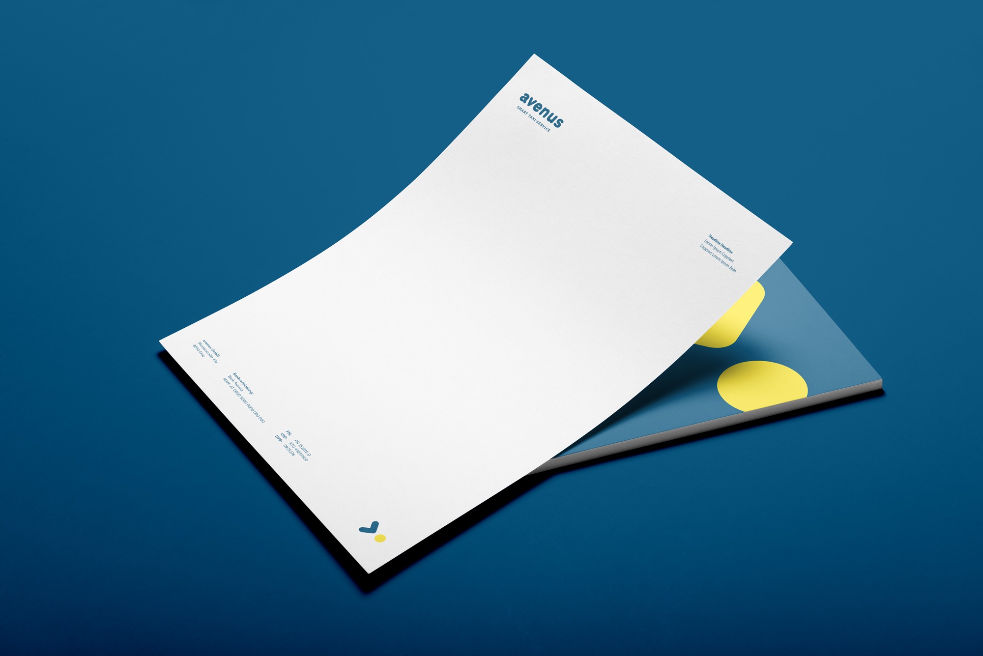 A yellow letterhead on a blue background.