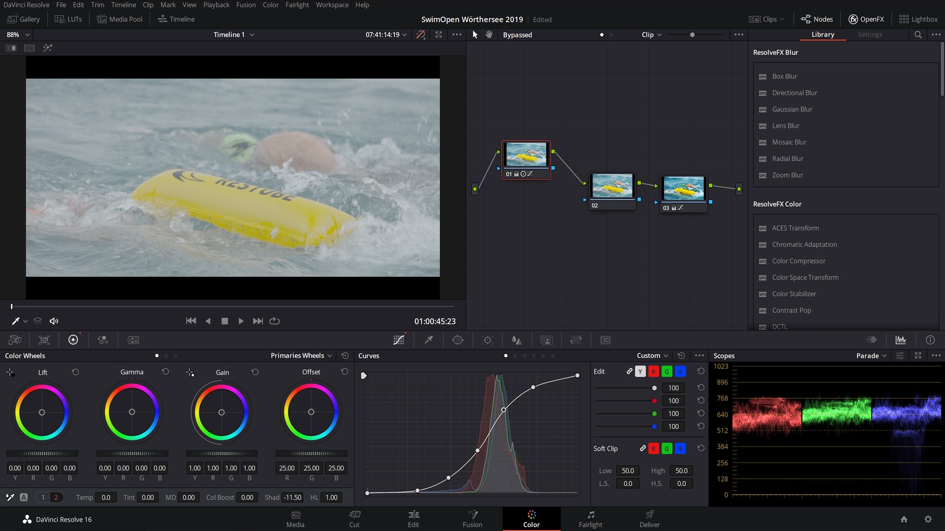 A screen shot of a video editing software featuring the Austria Swim Open.