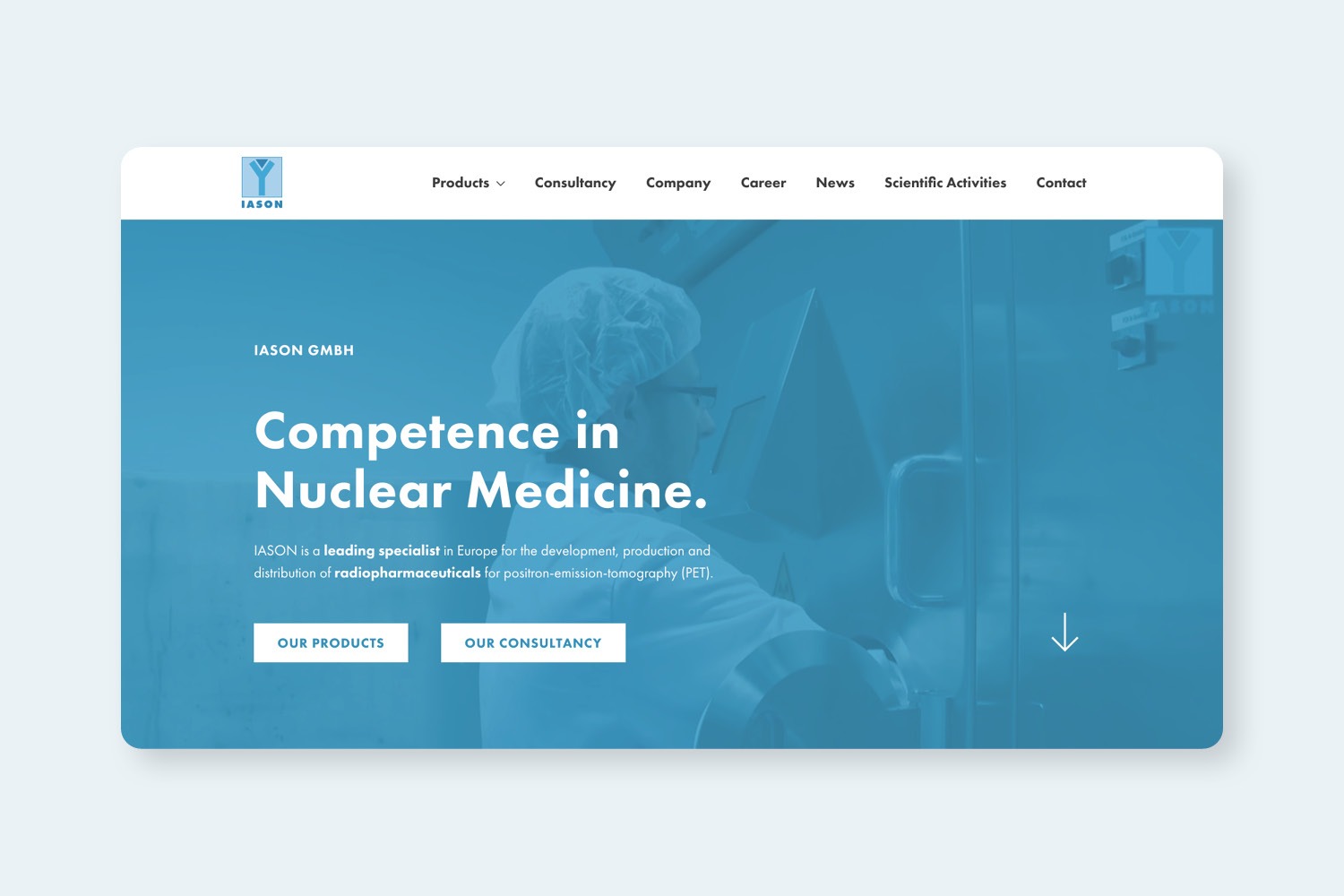 Ein Website-Design für IASON, ein Nuklearmedizinunternehmen.