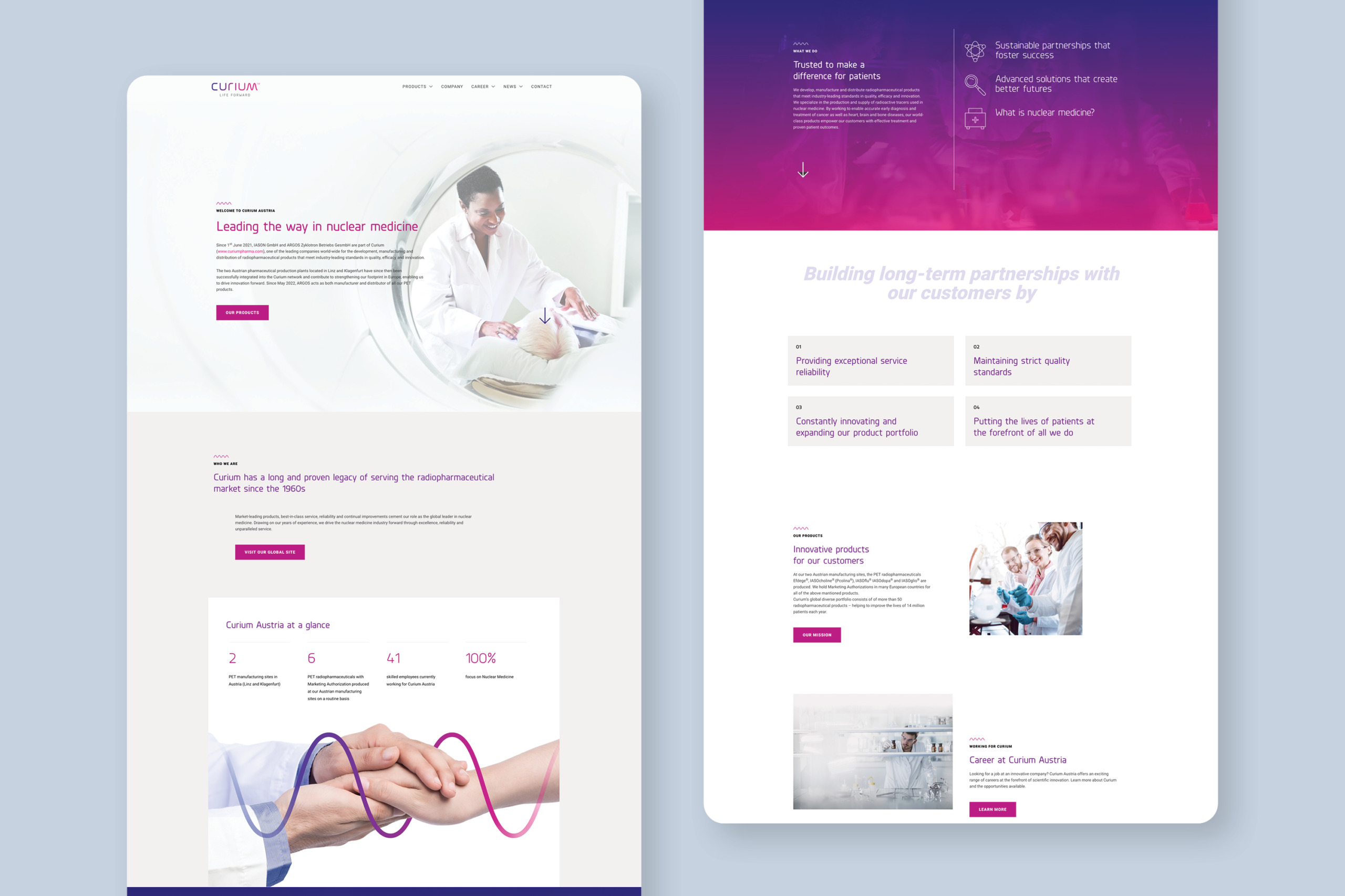 Ein Website-Design für eine mit Curium Pharma verbundene medizinische Klinik.