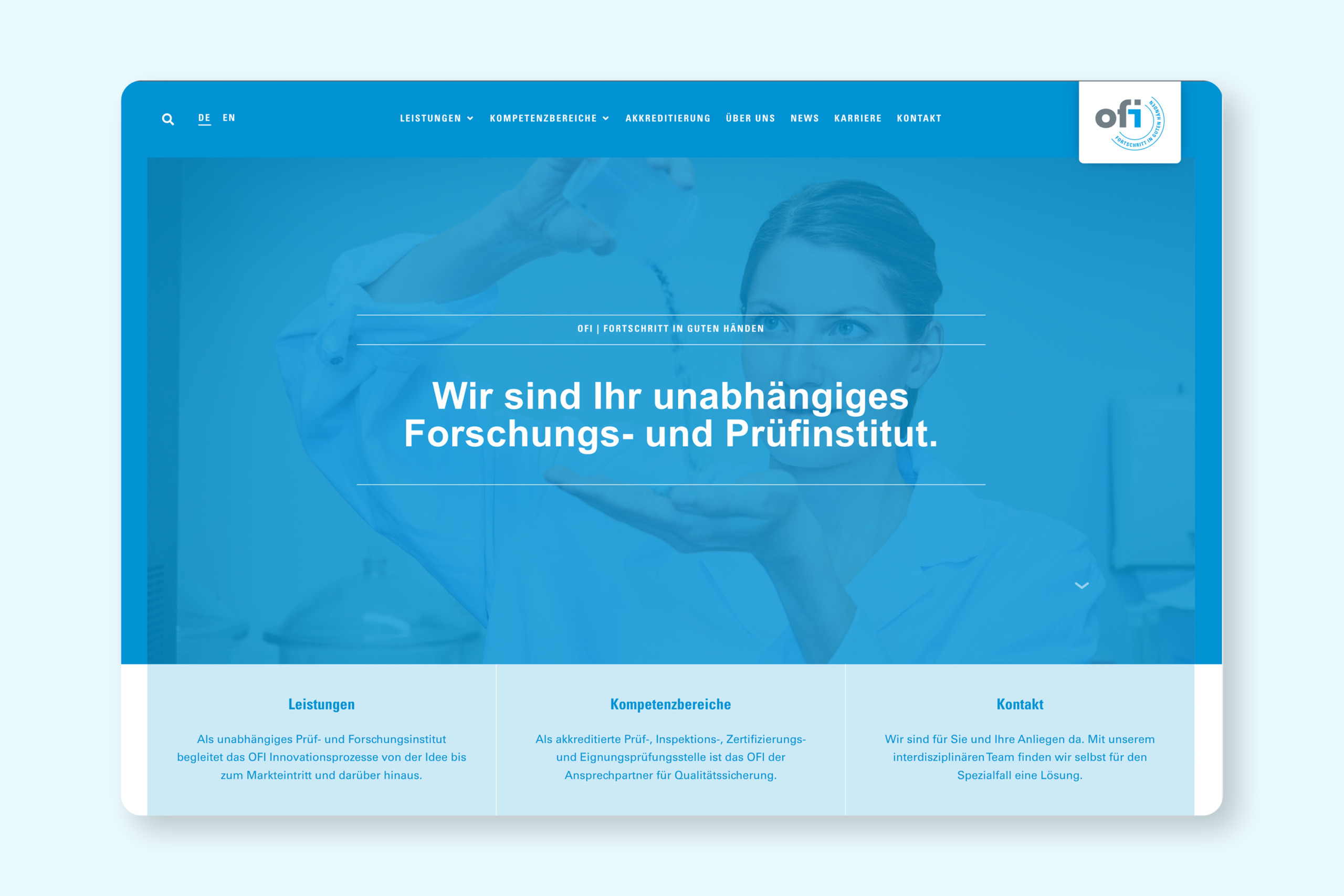 Ein Website-Design für ein Pharmaunternehmen mit Schwerpunkt auf OFI.