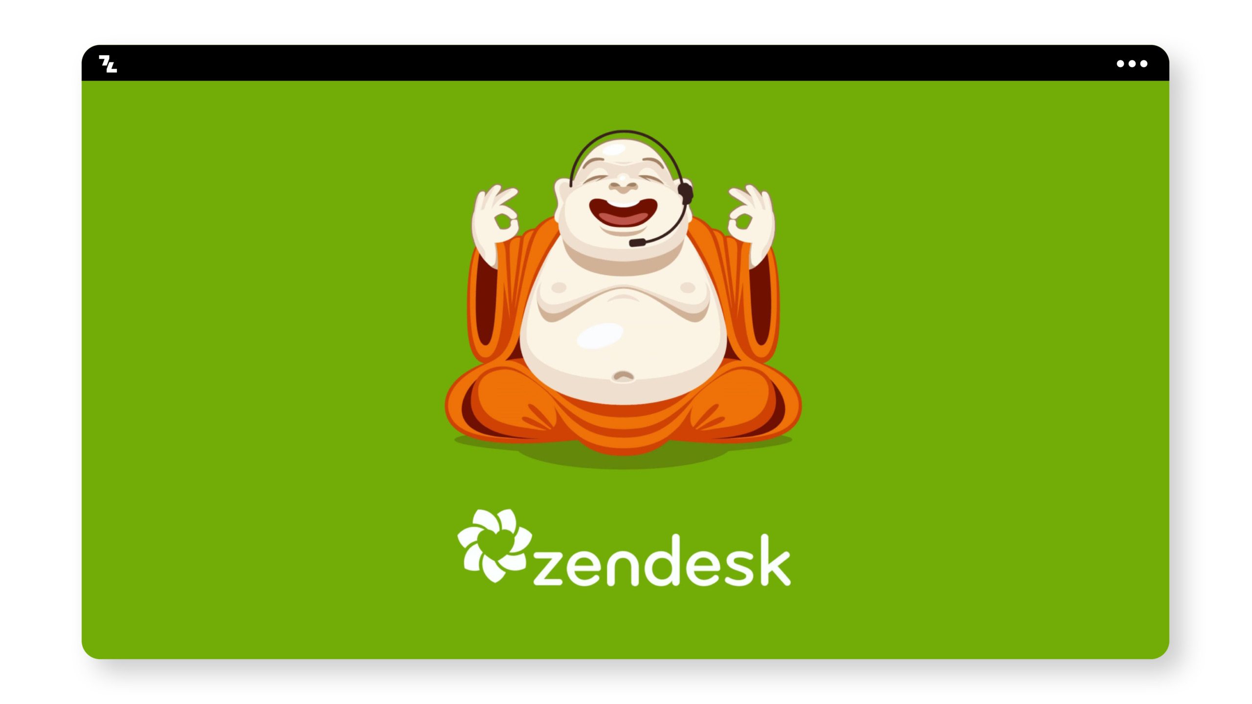 Zendesk-Logo mit einem Cartoon-Buddha auf grünem Hintergrund.