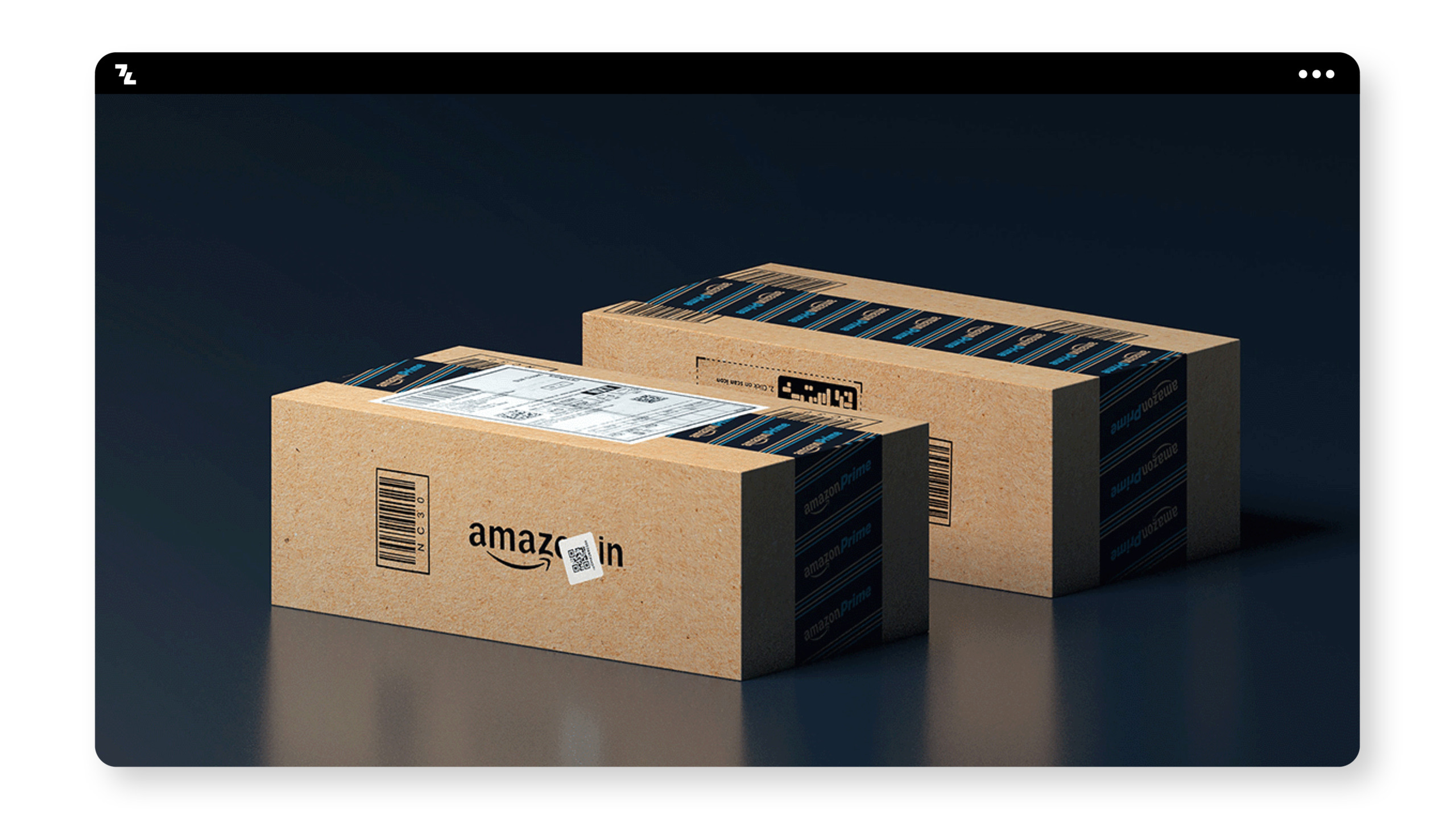 Zwei Amazon-Boxen auf schwarzem Hintergrund mit Branding.