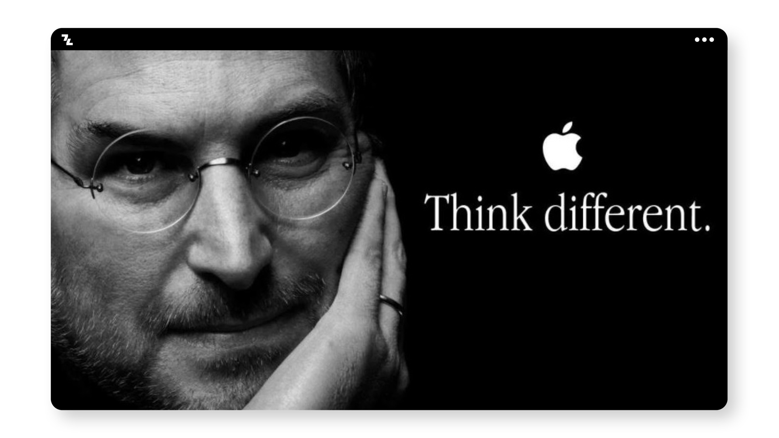 Ein Bild von Steve Jobs mit den Worten „Think different“, zusammen mit Beispielen und einer Erklärung, was ein Slogan ist.
