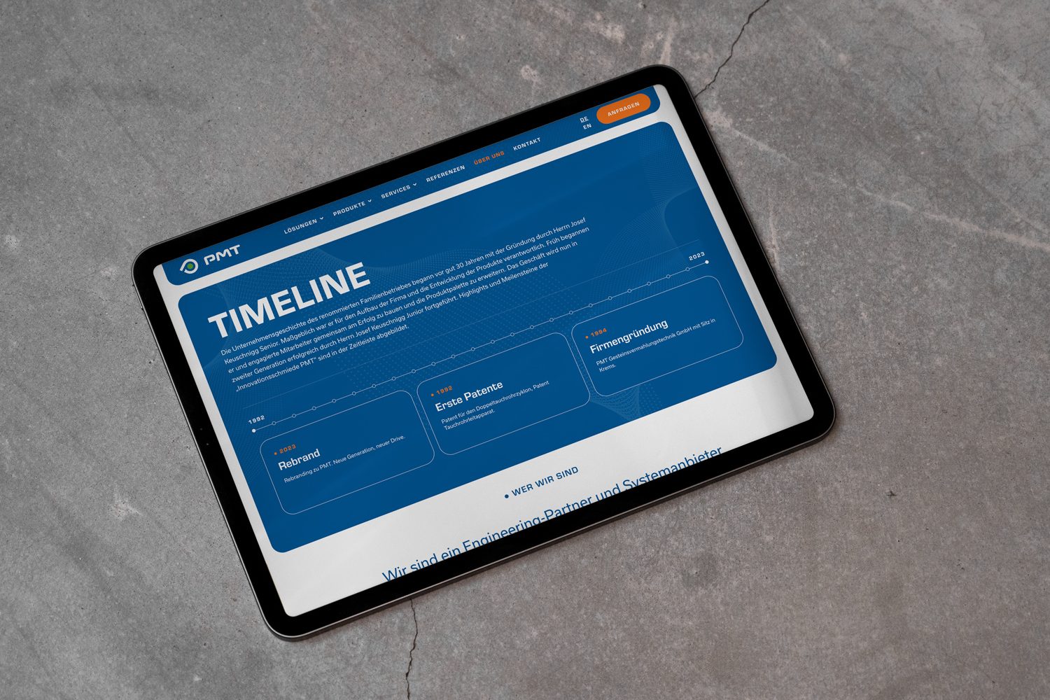 An iPad displaying the PMT timeline website. An iPad displaying the PMT timeline website.