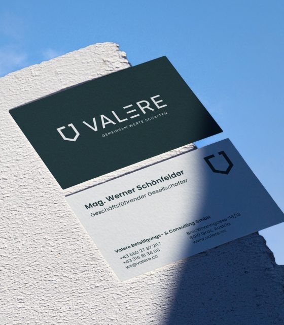 Eine Visitenkarte mit dem Wort Valere.