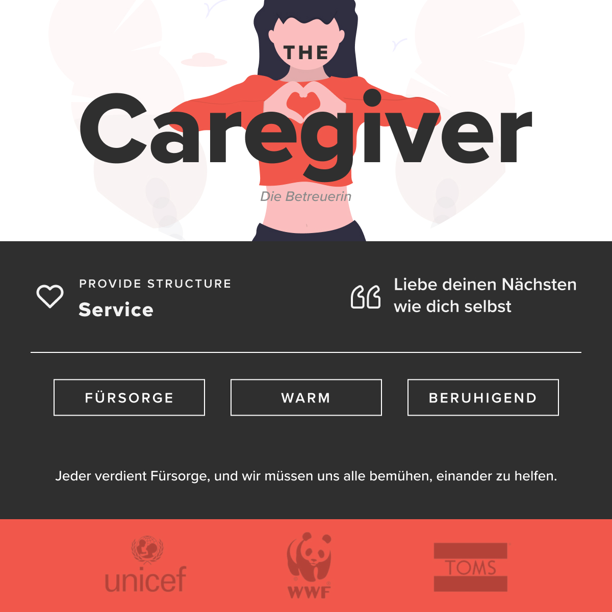 The caregiver is a website with an image of a woman holding a heart.