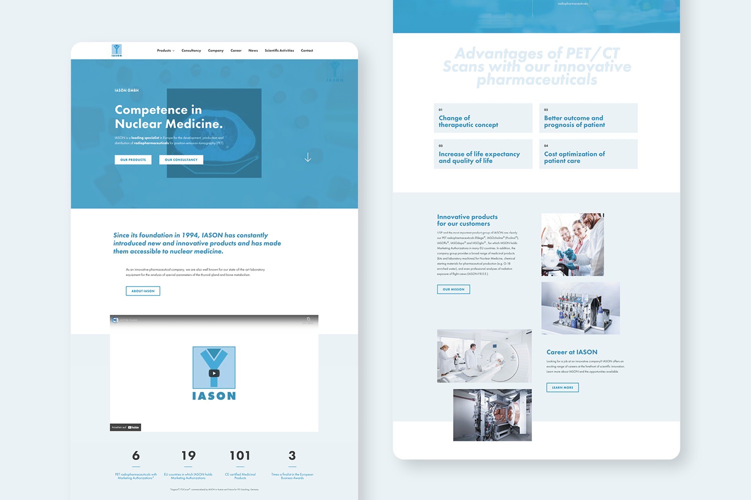 Die Homepage eines Medizinunternehmens, auf der IASON vorgestellt wird.