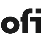 Ein schwarz-weißes Logo mit dem Wort „ofi“, das Leistungen hervorhebt.