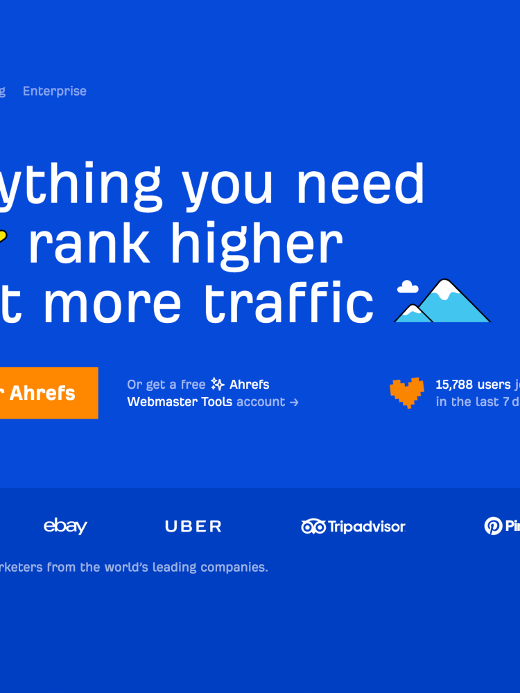 A blue page with the words 'everything you need to rank higher and get more traffic', designed by a SaaS Branding Agency.