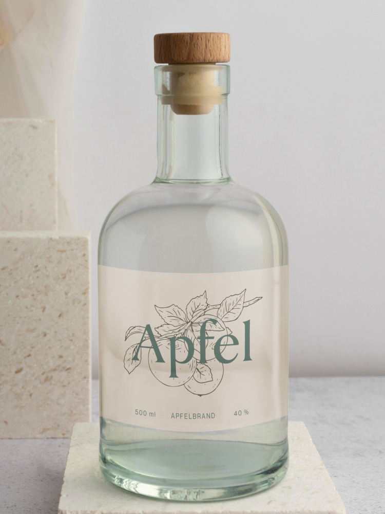 A bottle of water with the word apel on it.